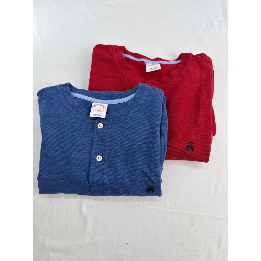 Brooks Brothers 1818 Mens Large Henley Shirt Lot 2 Pack Red Blue Pique Cotton